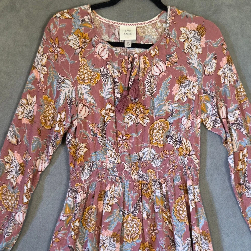 Knox Rose Smocked Midi Dress Women Size Medium Floral Boho Cottage Prairie